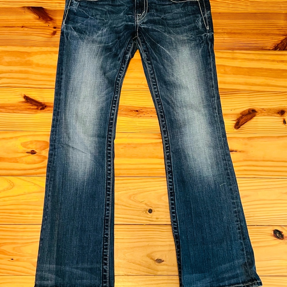 Blue Flare Wide Leg Jeans with Vintage Wash